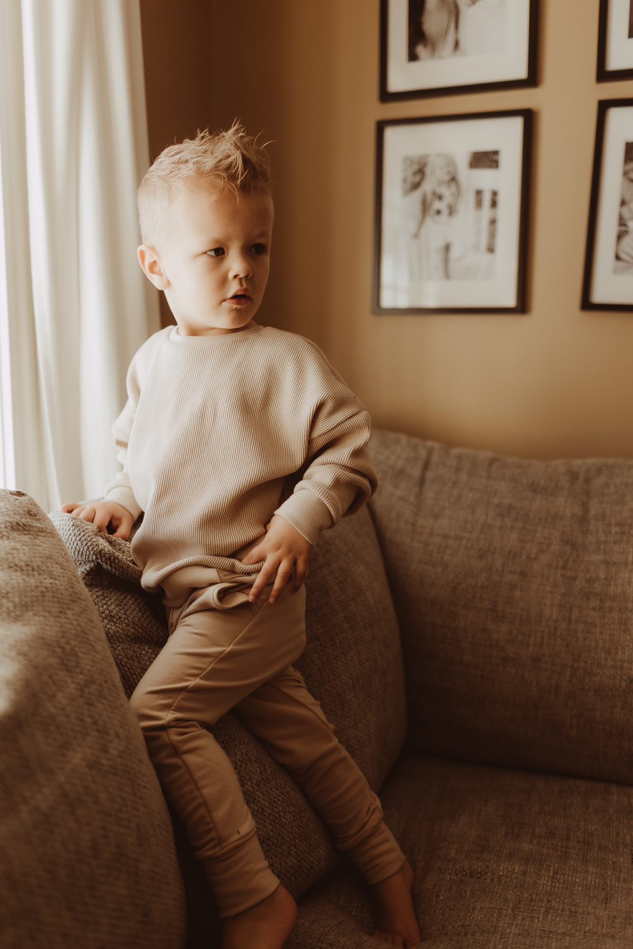 Block Sage - Cream Waffle Sweater