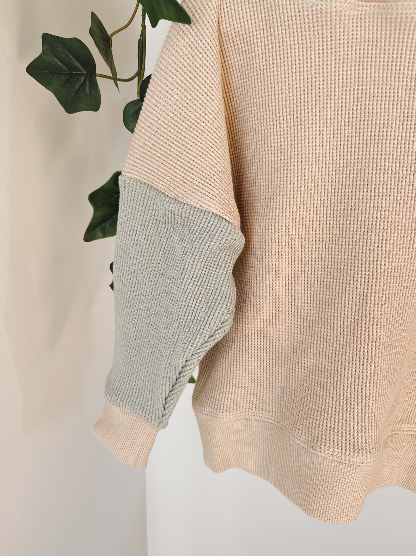 Block Cream Waffle Sweater
