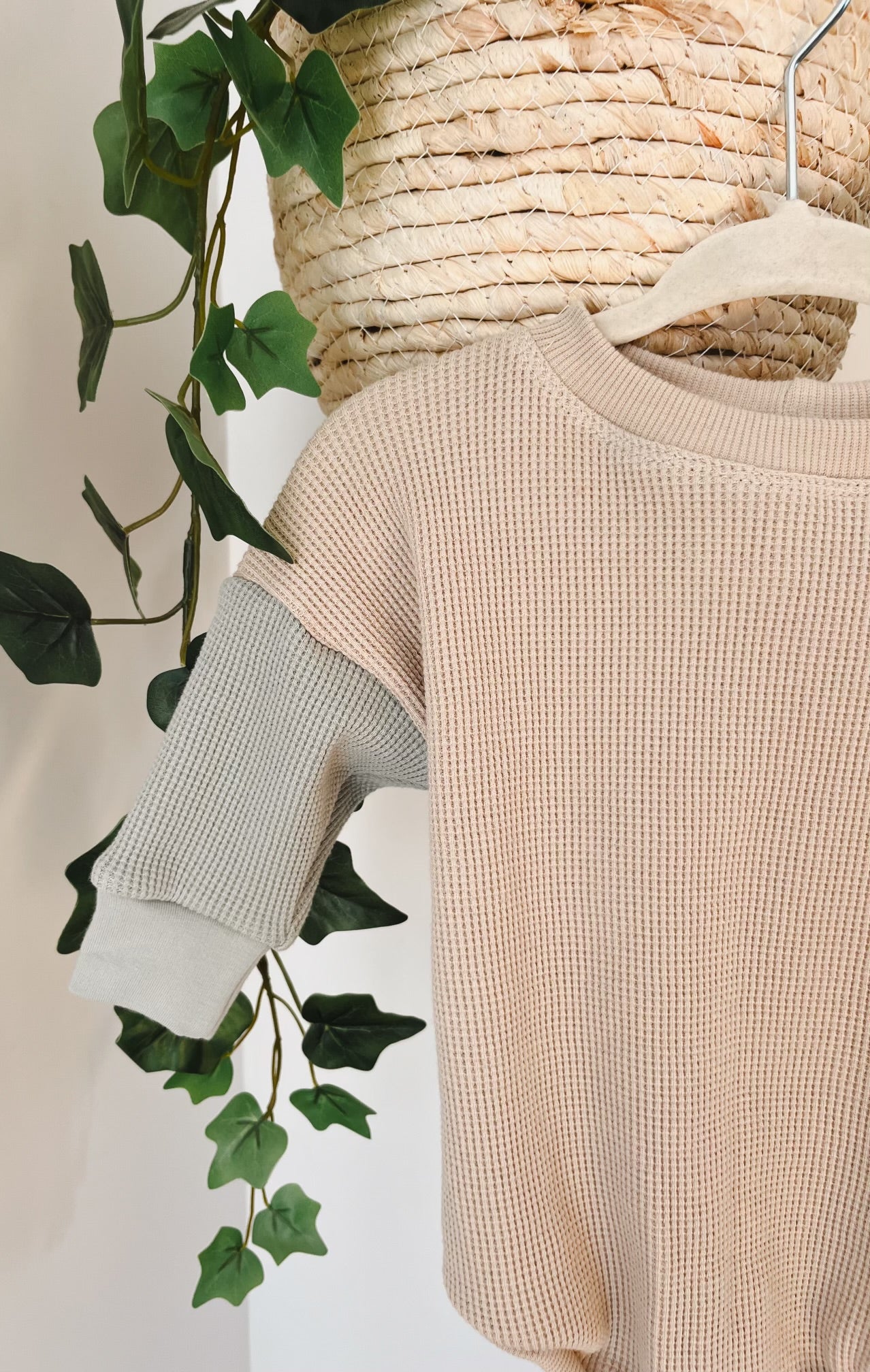Block Sage - Cream Waffle Sweater Romper