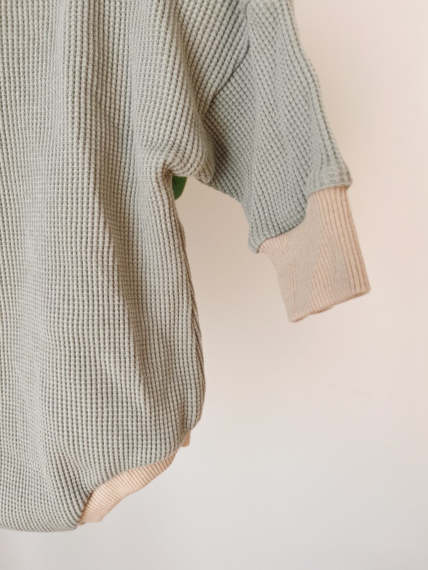 Cream Ribbing - Sage Waffle Sweater Romper