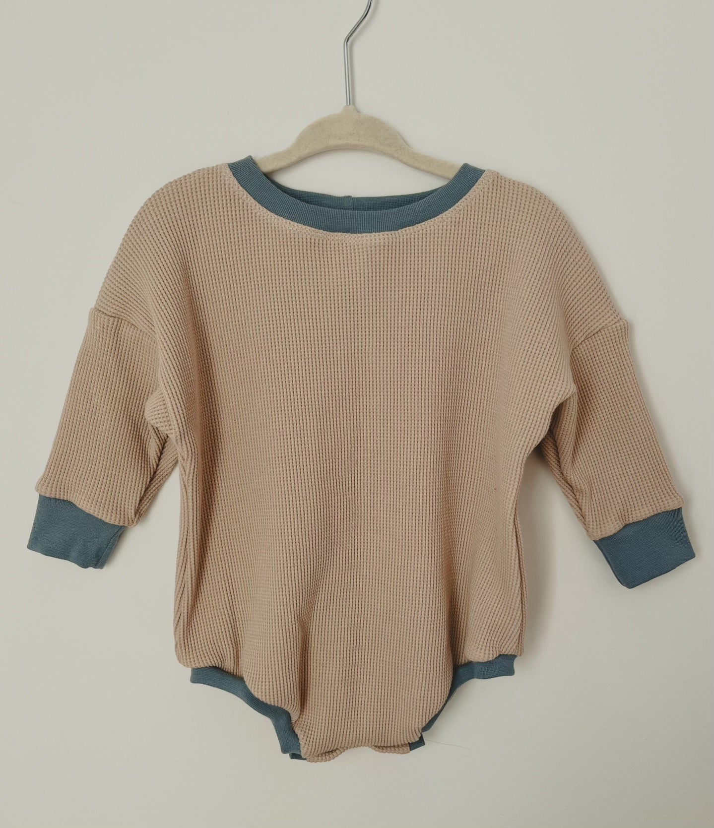 Blue Ribbing - Cream Waffle Sweater