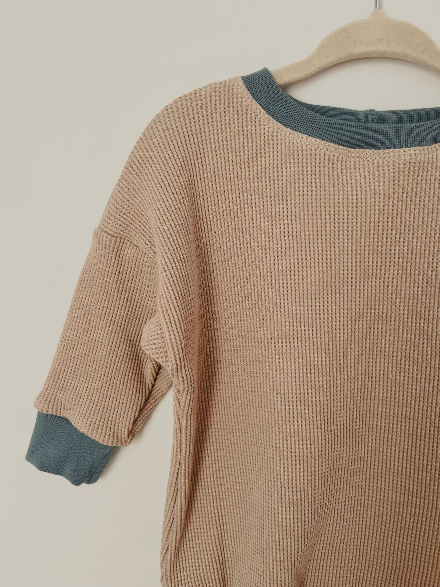 Blue Ribbing - Cream Waffle Sweater Romper