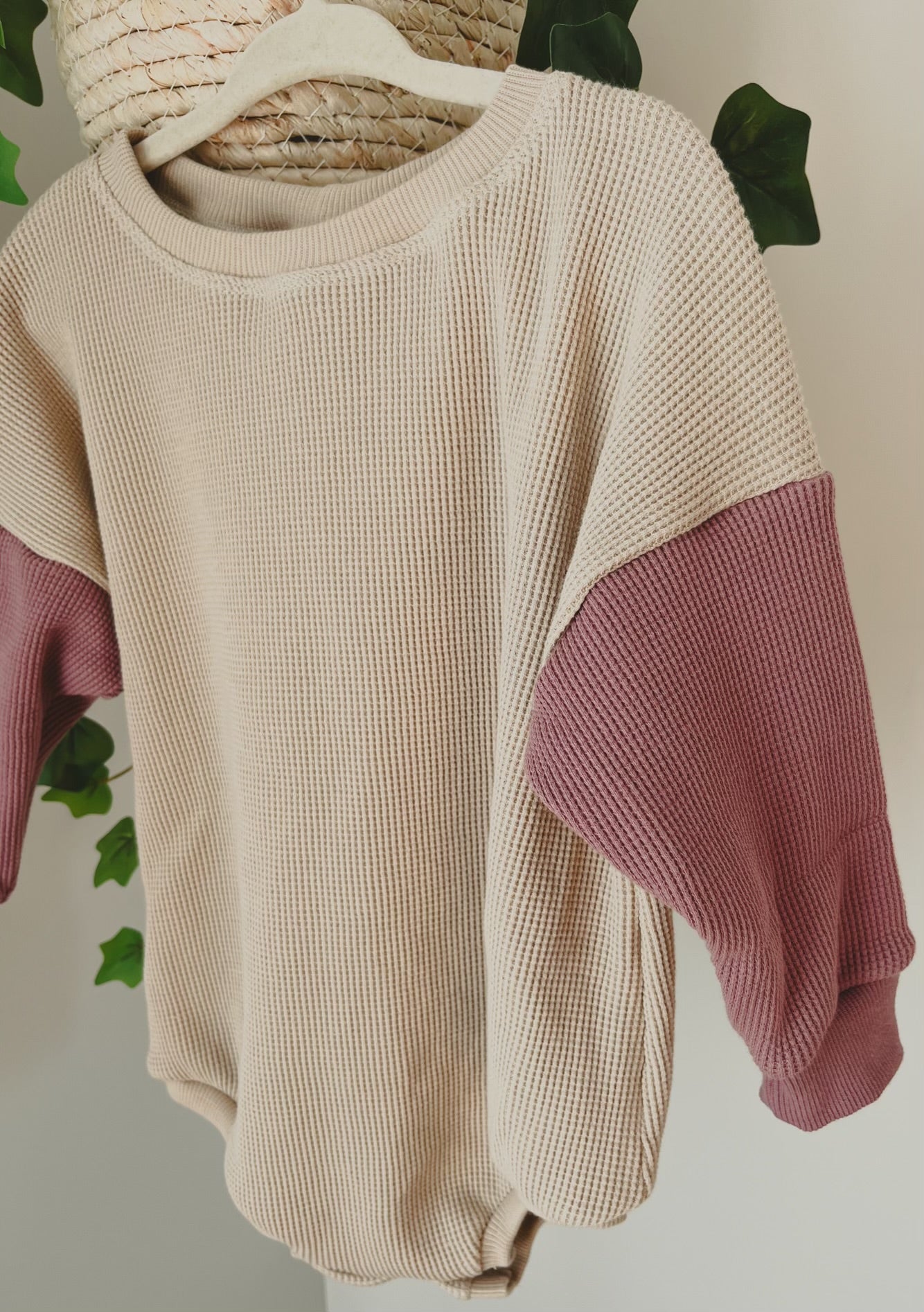 Block Mauve - Cream Waffle Sweater Romper