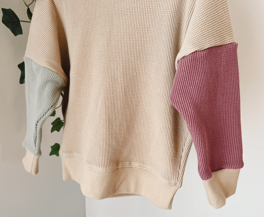 Block Cream Waffle Sweater