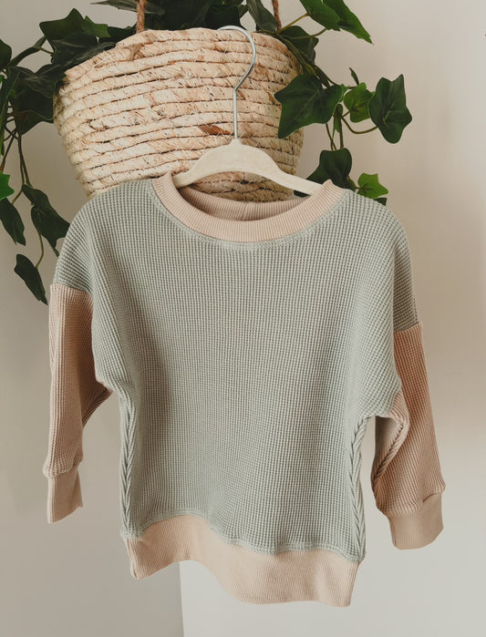Block Cream - Sage Base Waffle Sweater