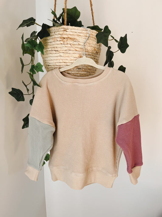 Block Cream Waffle Sweater
