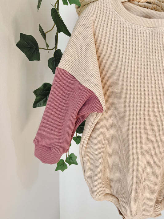 Block Mauve - Cream Waffle Sweater Romper