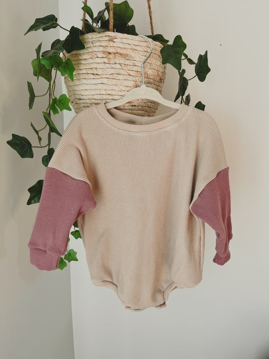 Block Mauve - Cream Waffle Sweater Romper