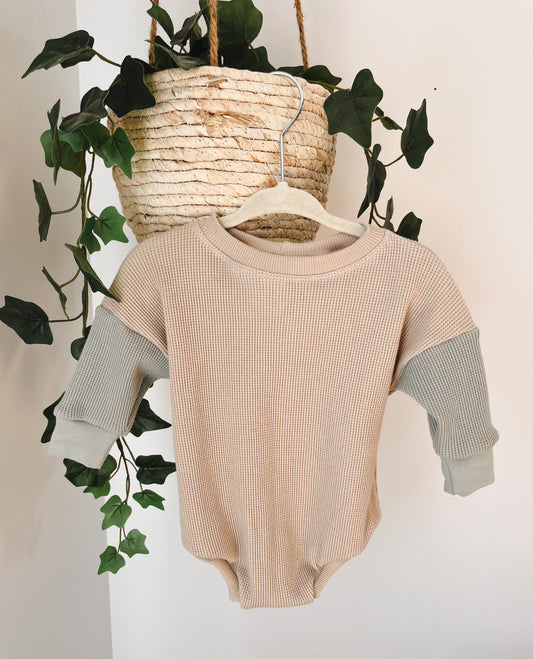 Block Sage - Cream Waffle Sweater Romper