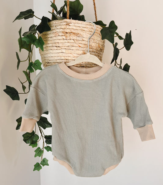 Cream Ribbing - Sage Waffle Sweater Romper