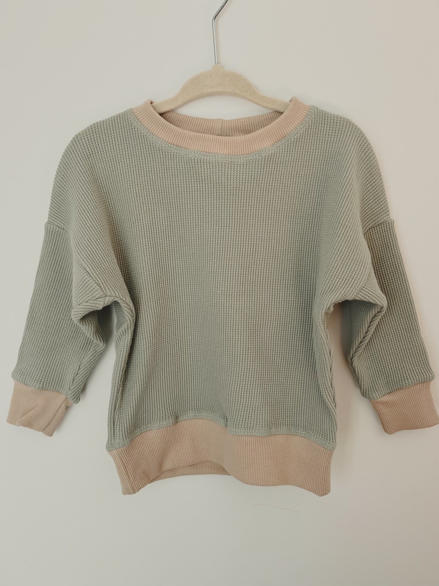 Cream Ribbing - Sage Waffle Sweater