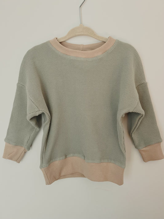 Cream Ribbing - Sage Waffle Sweater